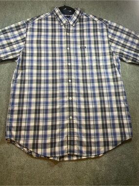 Chaps Ralph‎ Lauren Blue White Gray Blue Plaid Short-Sleeve Button-Down Shirt